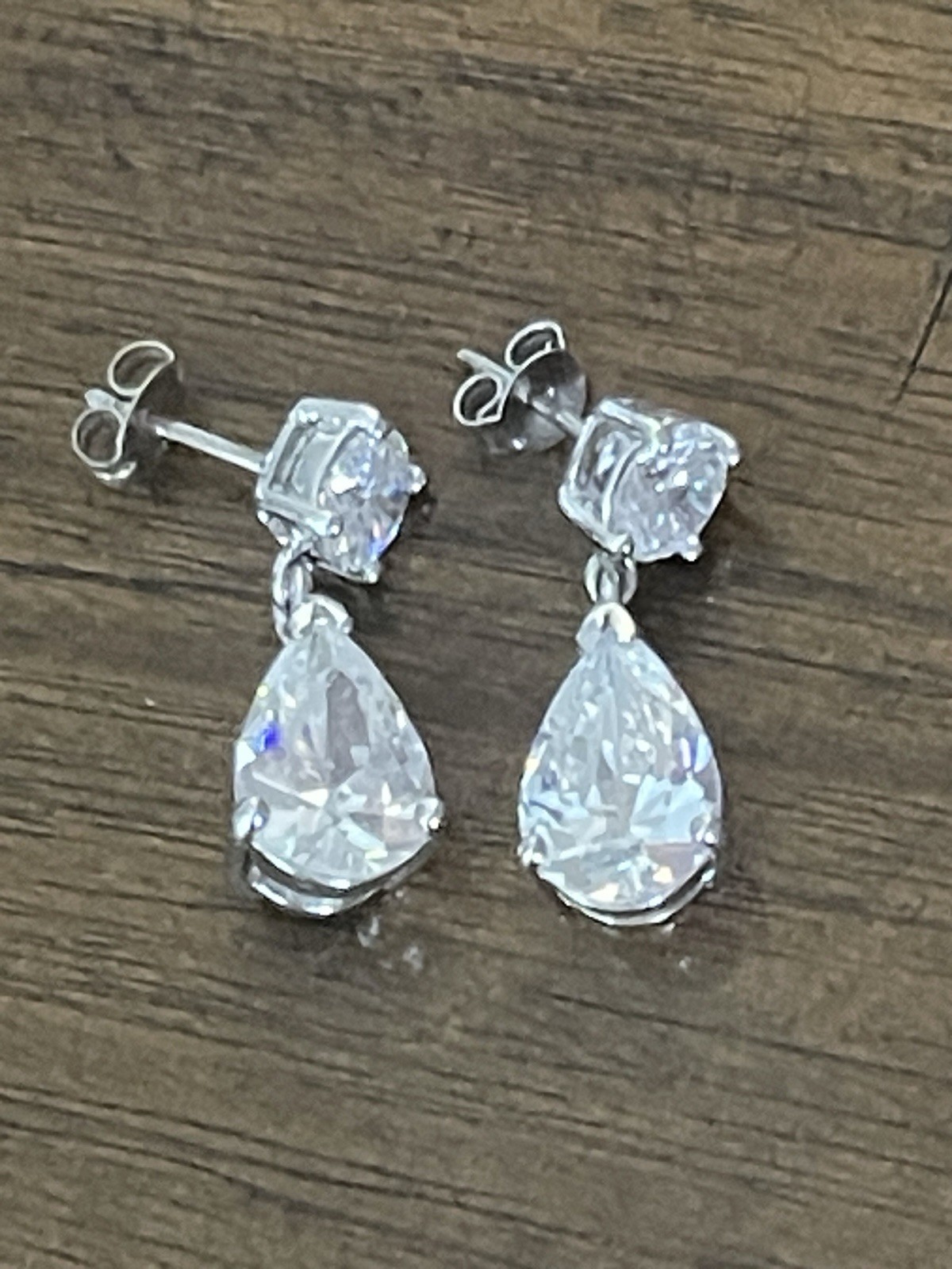 ATI 925 Silver CZ Teardrop Dangle EARRINGS
