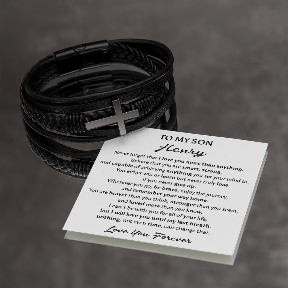To My Son Cross Bracelet Christmas Birthday Graduation Gift for Teen Boys Men