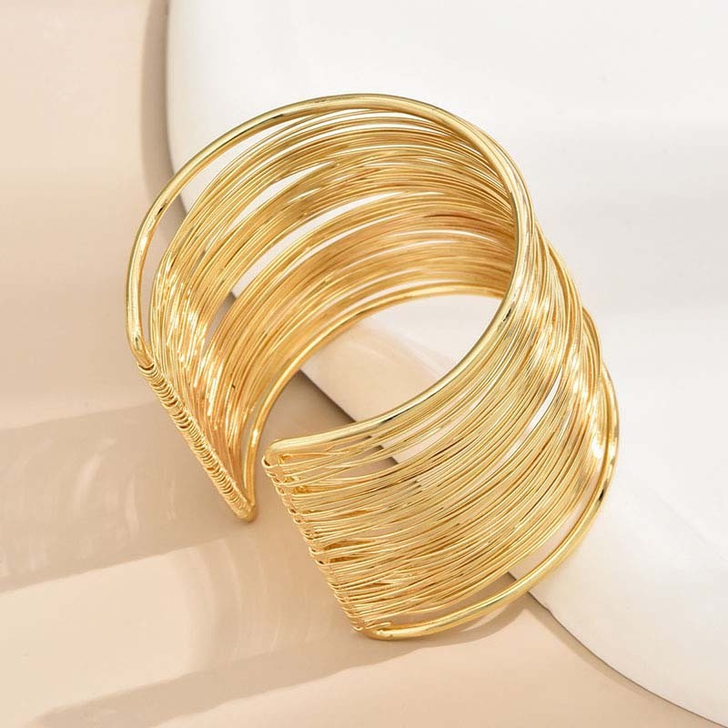 Wide Wire Cuff Bracelet Women Gold Tone Open Bangle Layered Metal Fashion Jewelr