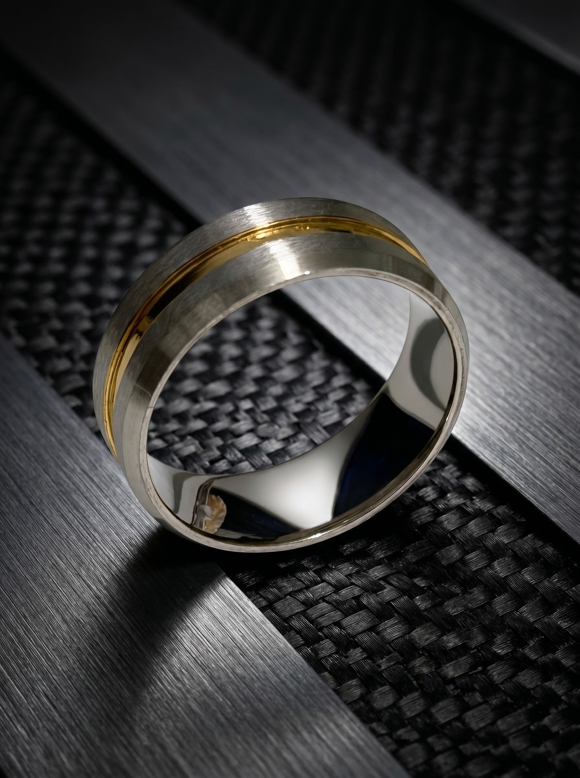 Classic Two-Tone Tungsten Style Band Ring Silver/Gold