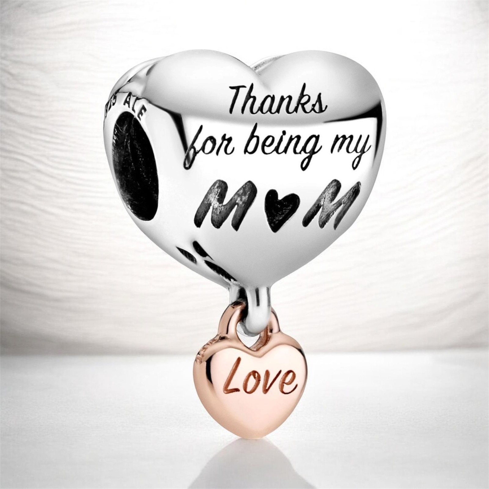 NEW Authentic Pandora Silver Charm Love You Mom Heart Charm 788830C00