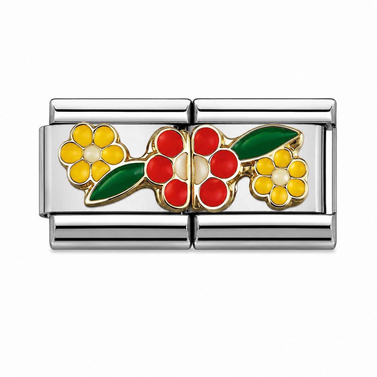 9mm Italian Charm – Enamel Flower Double Link (2 Charms)