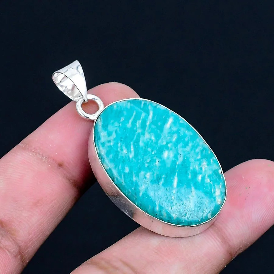 Amazonite 925 Silver Plated Handmade Pendant of 1.78″
