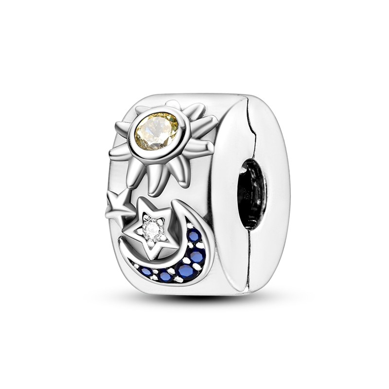 MULA European 925 Silver DIY Charm Clip AAA CZ Sun and Moon For Women Bracelet