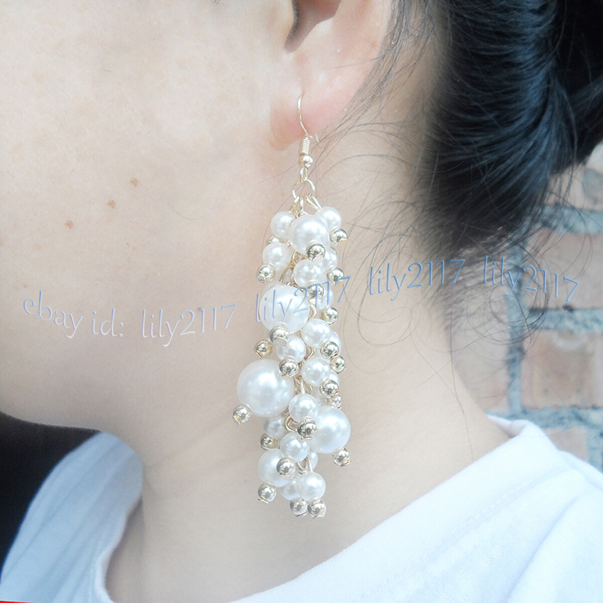 6-12mm South Sea White Shell Pearl Round Beads Grape Dangle Silver Hook Earrings