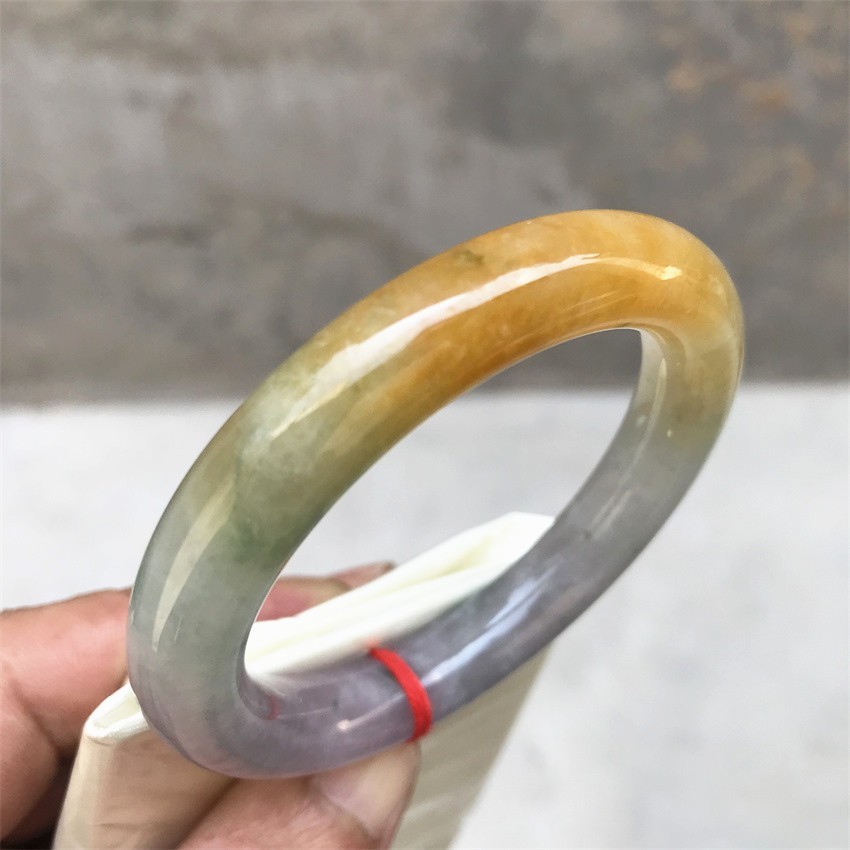 51.5MM Natural Ice Lavender Yellow Jadeite Jade Bracelet Emerald Jade Bracelet