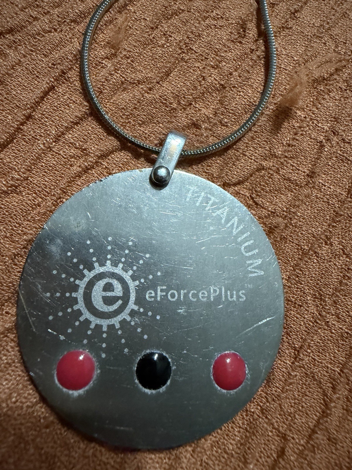 eForcePlus Titanium Round Charm Pendant Necklace Silver-Tone Snake Chain Signed