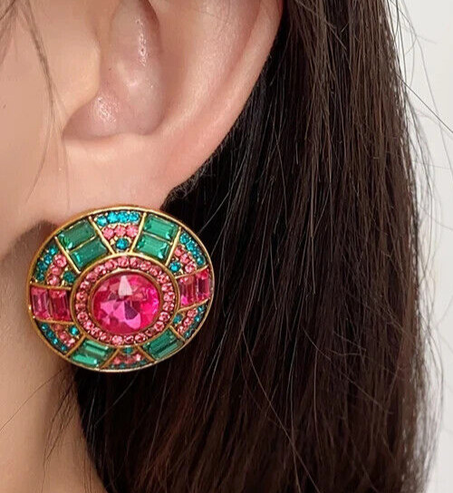 Vibrant Green Pink JEWEL Rhinestone Bead Betsey Johnson Necklace Earrings SET