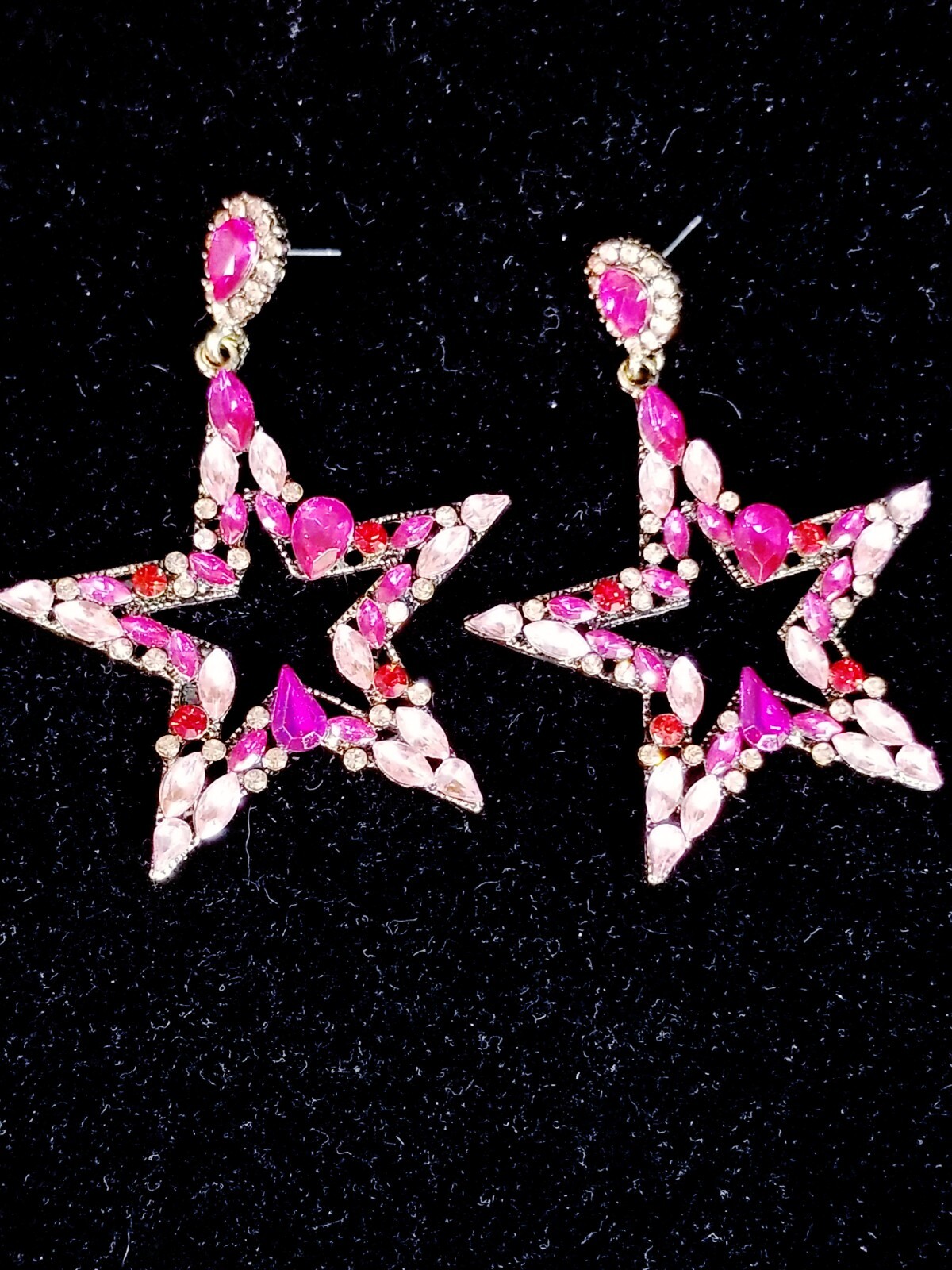 Chandelier Rhinestone Crystal Pageant Bridal Earrings Pink Drop Dangle 3.2 inch