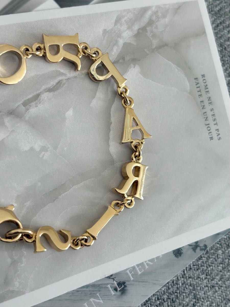 Christian Dior Paris Logo Chain Bracelet Gold Tone 19.5cm Accessory w/Box