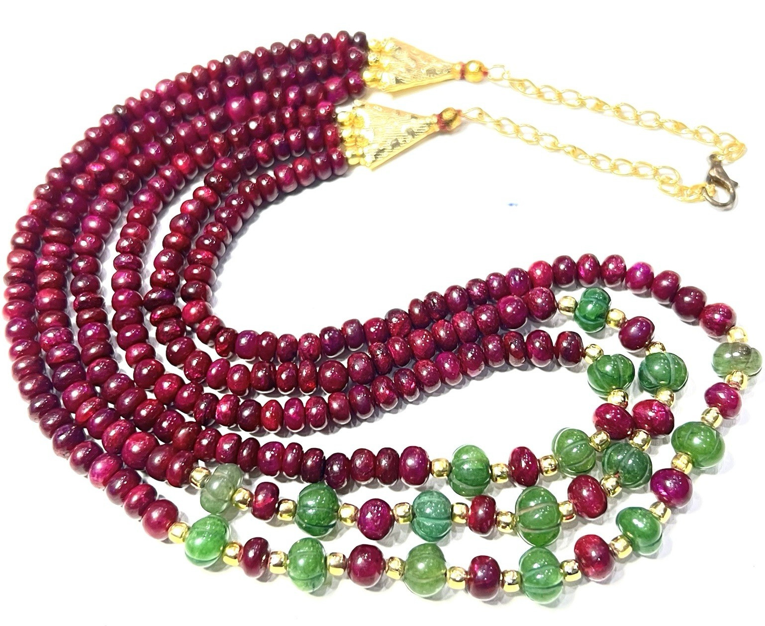 Ruby and Emerald 5-8 mm Rondelle Beads Pack of 3 Strand Necklace 22” for Her