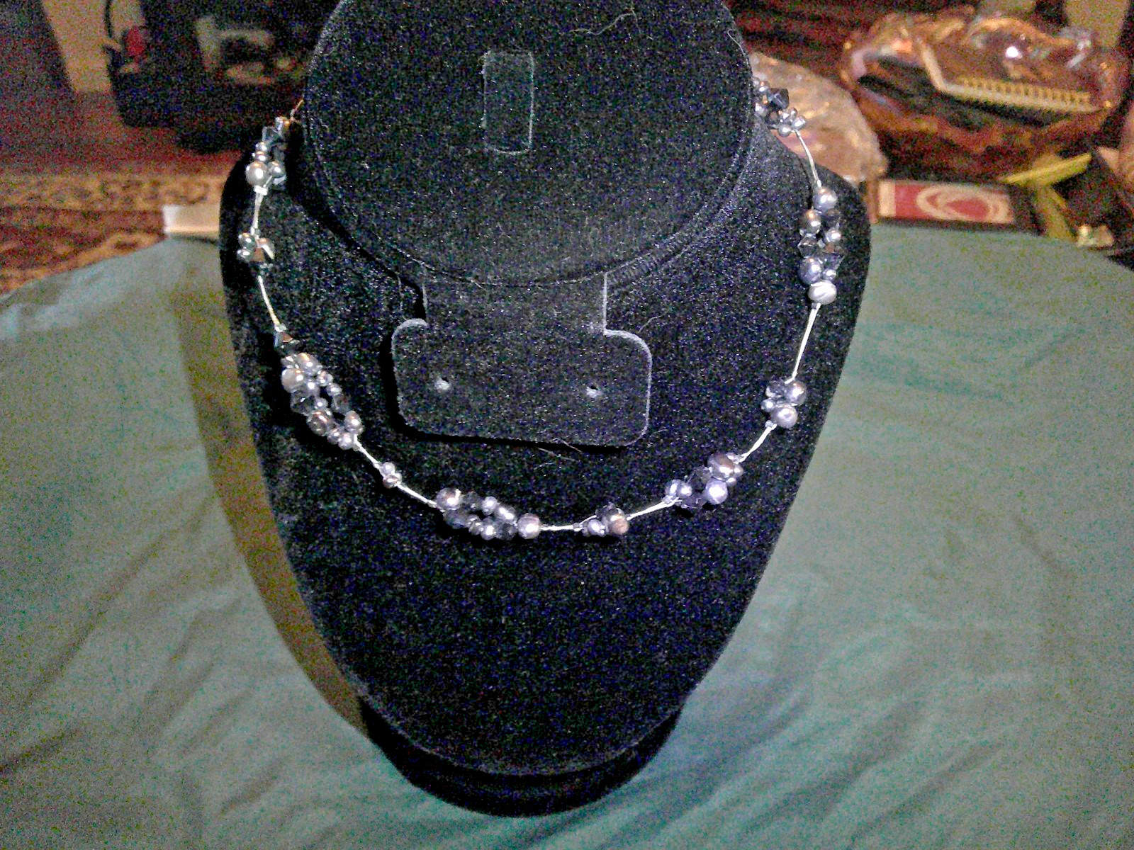 Lia Sophia Silver tone Purple & Black bead cluster necklace 18 inches