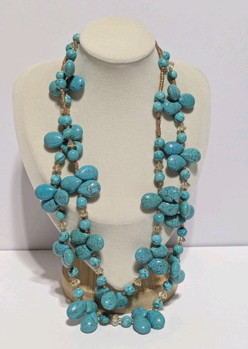 Layered Cluster Howlite Necklace With Multicolor Glass & Acrylic Beads. BOHO