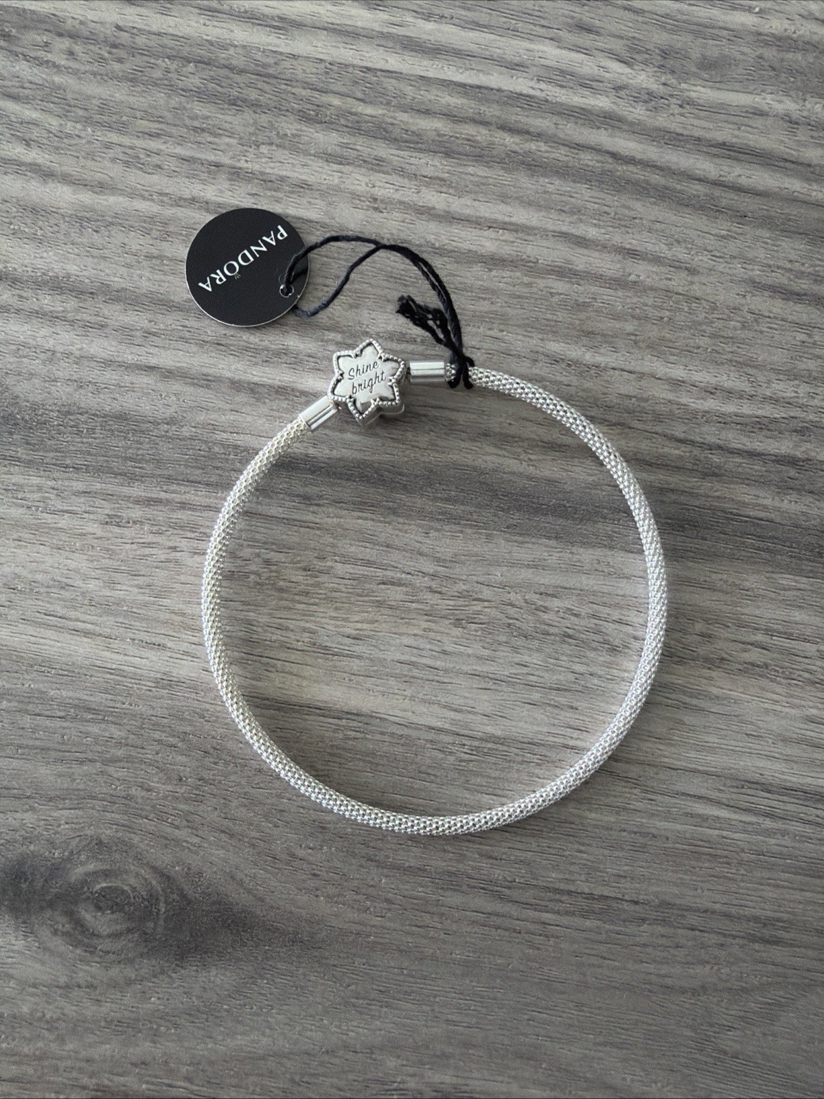 Authentic Pandora Moments Bright Snowflake Mesh Bracelet 598616C01 Sz 8.3”/21cm