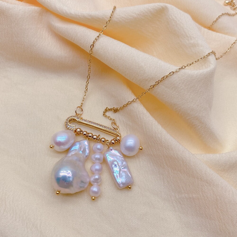 Freshwater Multi Shape Pearl Charm Gold Plated Chain Necklace
