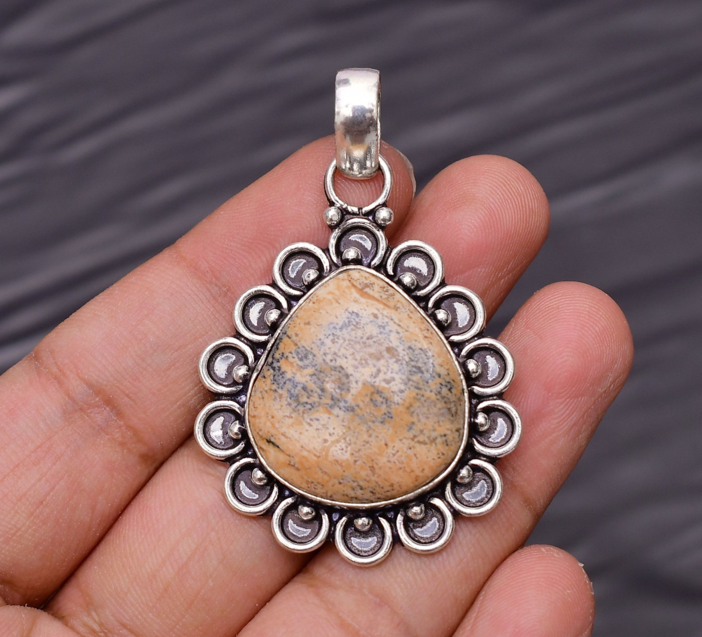 Picture Jasper Gemstone 925 Sterling Silver Jewelry Pendant 1.81″