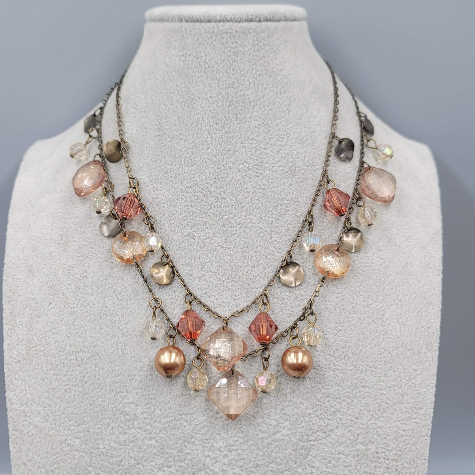 Premier Designs Amber Rose Bead Necklace Bronze tone Layered Adj 18″