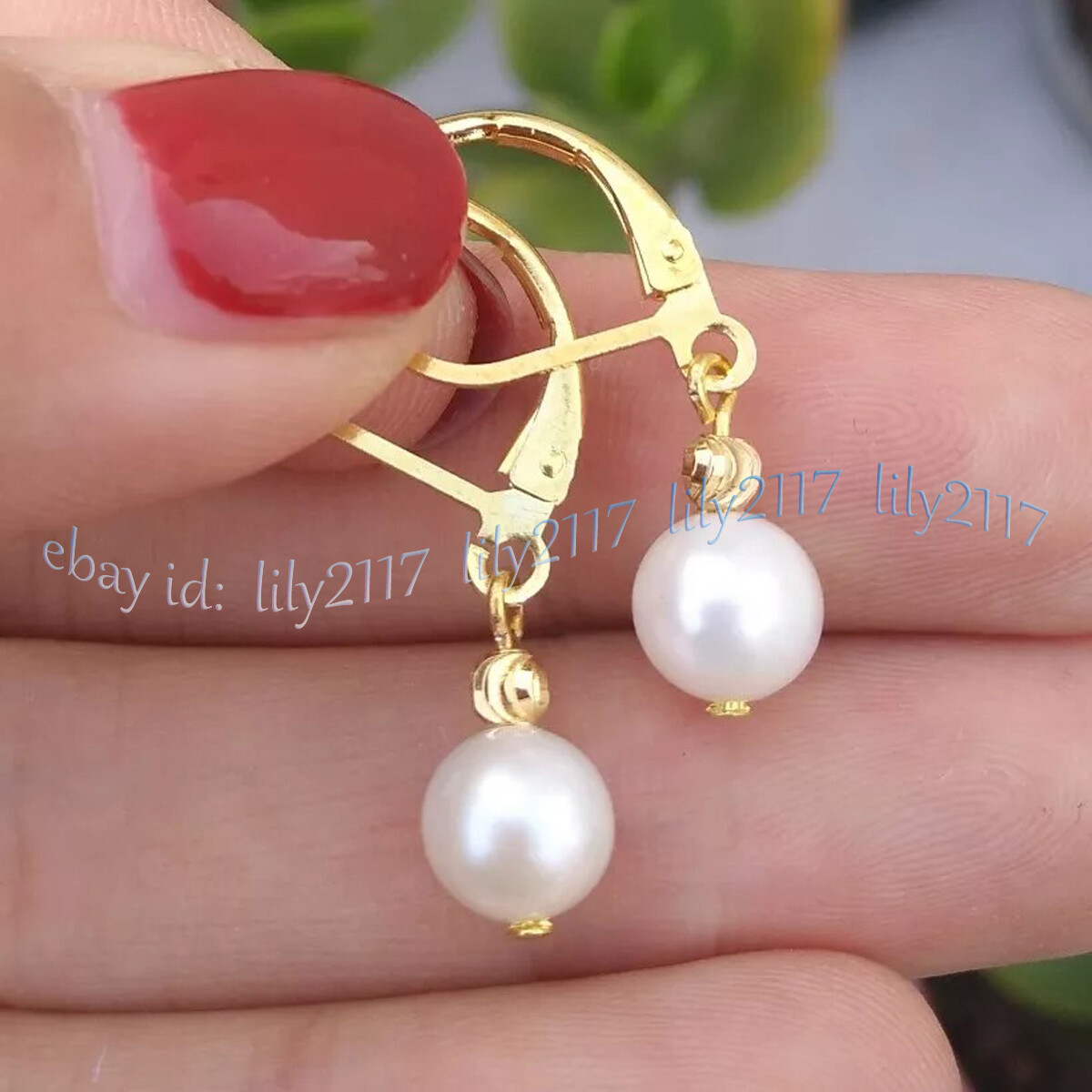 AAA 8-9mm Natural Round Perfect South Sea White Pearl Earrings 14k Yellow Gold