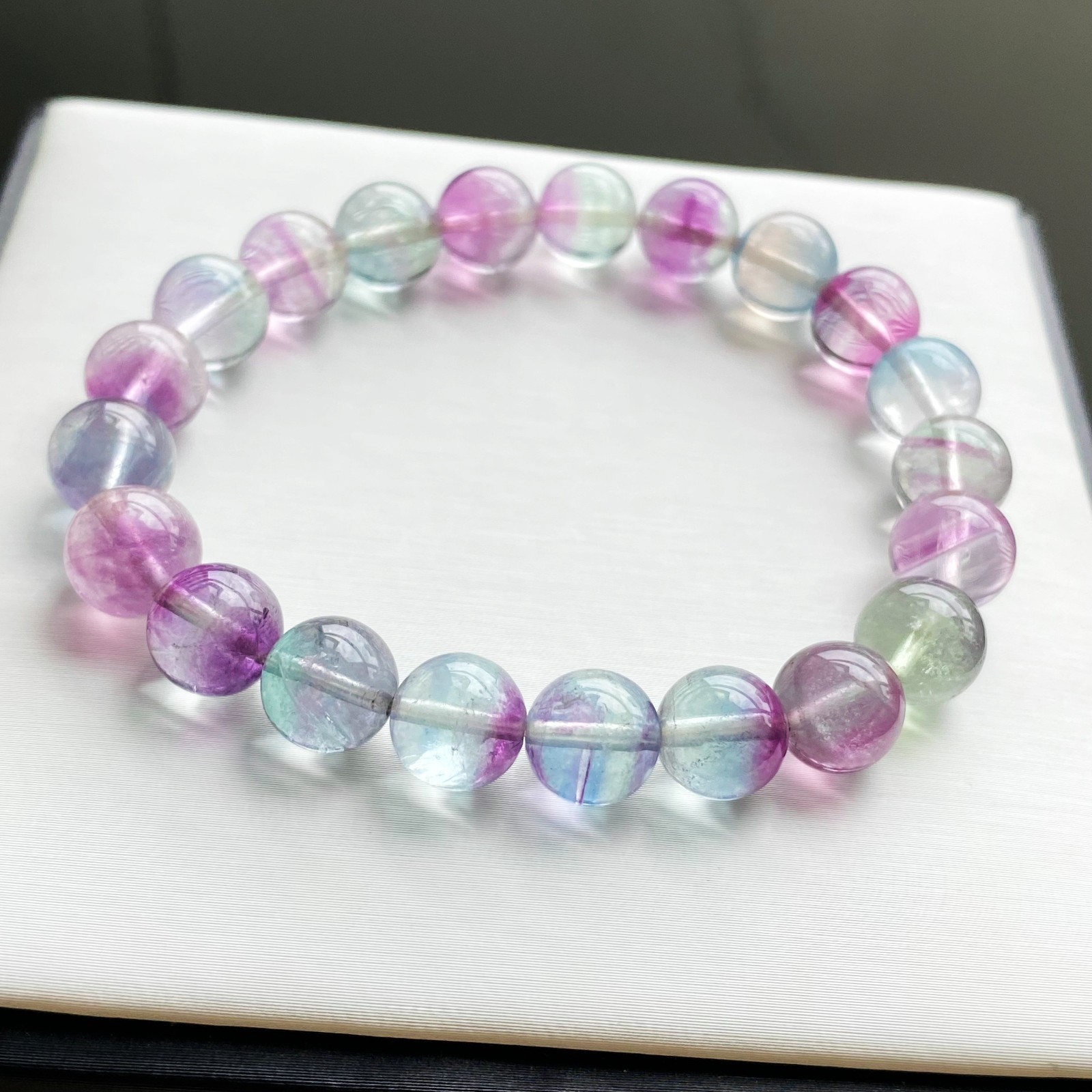 9mm 1pcs Natural Color Fluorite Quartz Crystal Gemstone Beads Bracelet
