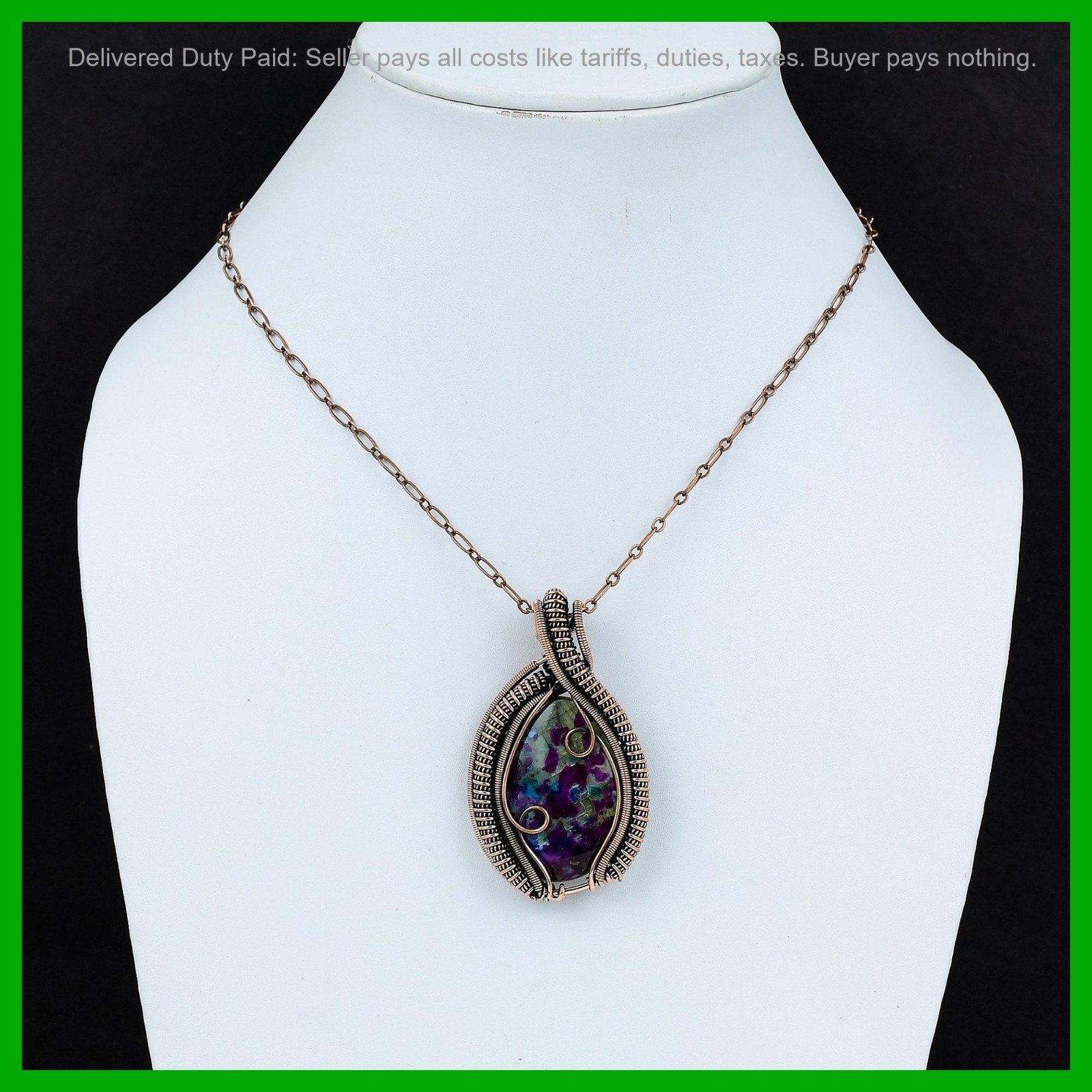 Copper Oval Natural Multi Fire Labradorite Wire Wrapped Birthday Pendant Jewelry