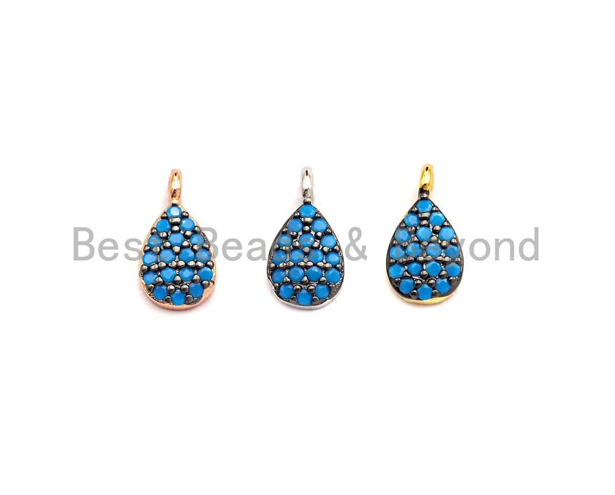 Turquoise CZ Micro Pave Teardrop Shaped Pendant/Charm, Cubic Zirconia Pendant
