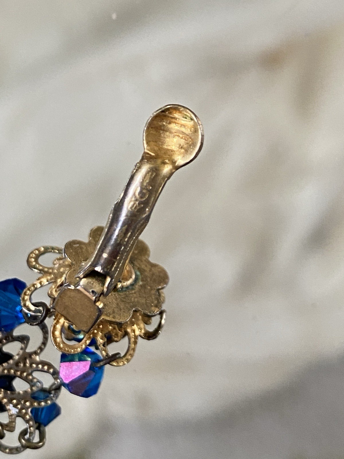 Vintage Signed IND ARG Blue Crystal Clip-On Chandelier Dangle Earrings,