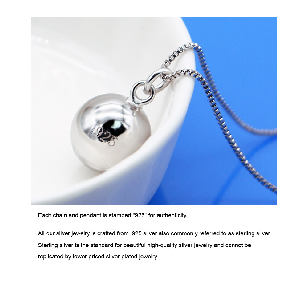 925 Sterling Silver Strong Box Chain Necklace Ball Bead Pendant for Women Girl