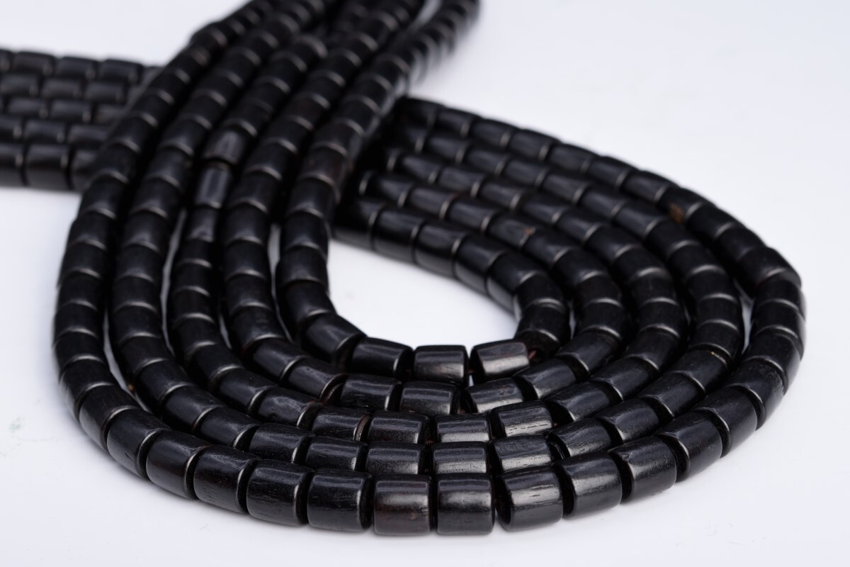 8x8MM 108 Pcs Ebony Blackwood Mala Beads Natural Wood Round Tube Beads 33″