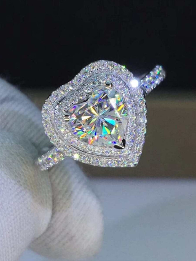 Fashion Women Luxury Heart Shaped Cubic Zirconia Wedding Engagement Ring Jewelry