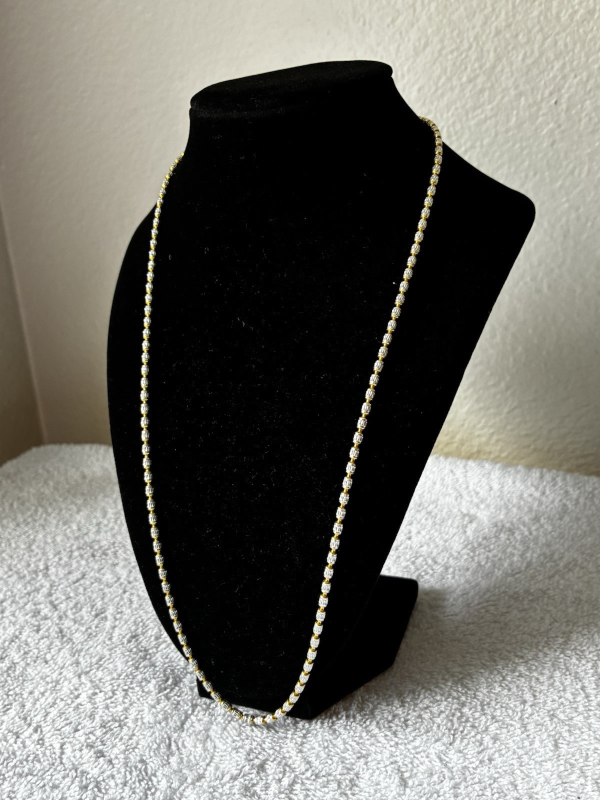 925 Two-Tone Gold & Silver Bar Link Chain Necklace Lobster Clasp Signed Italy