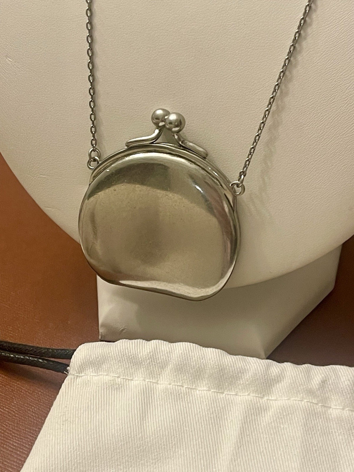 Coach Limited Edition Runway Antiqued Silver Kisslock Pendant Necklace NWT