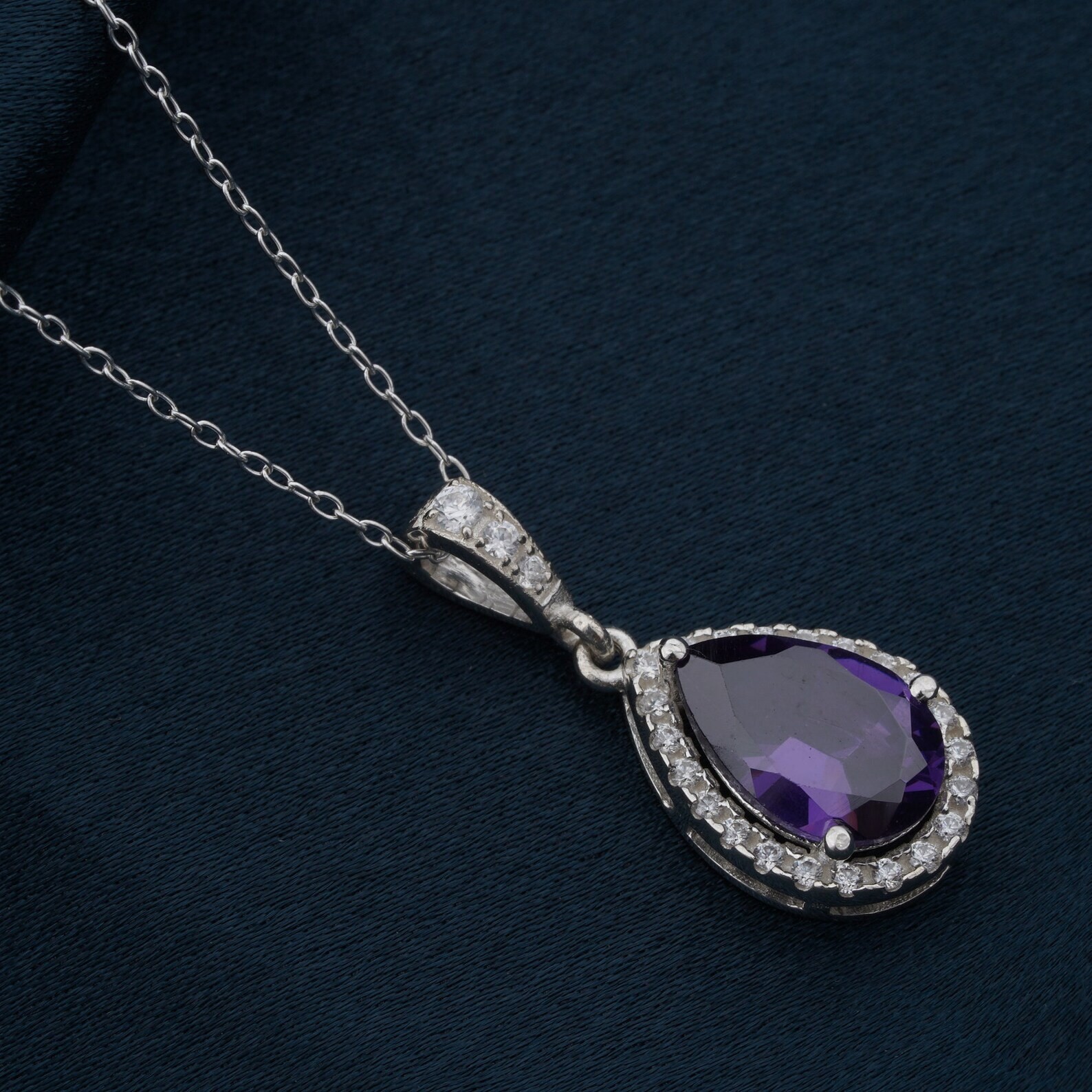 Pear Cut Simulated Purple Amethyst Pretty Pendant Chain In 14k White Gold Plated