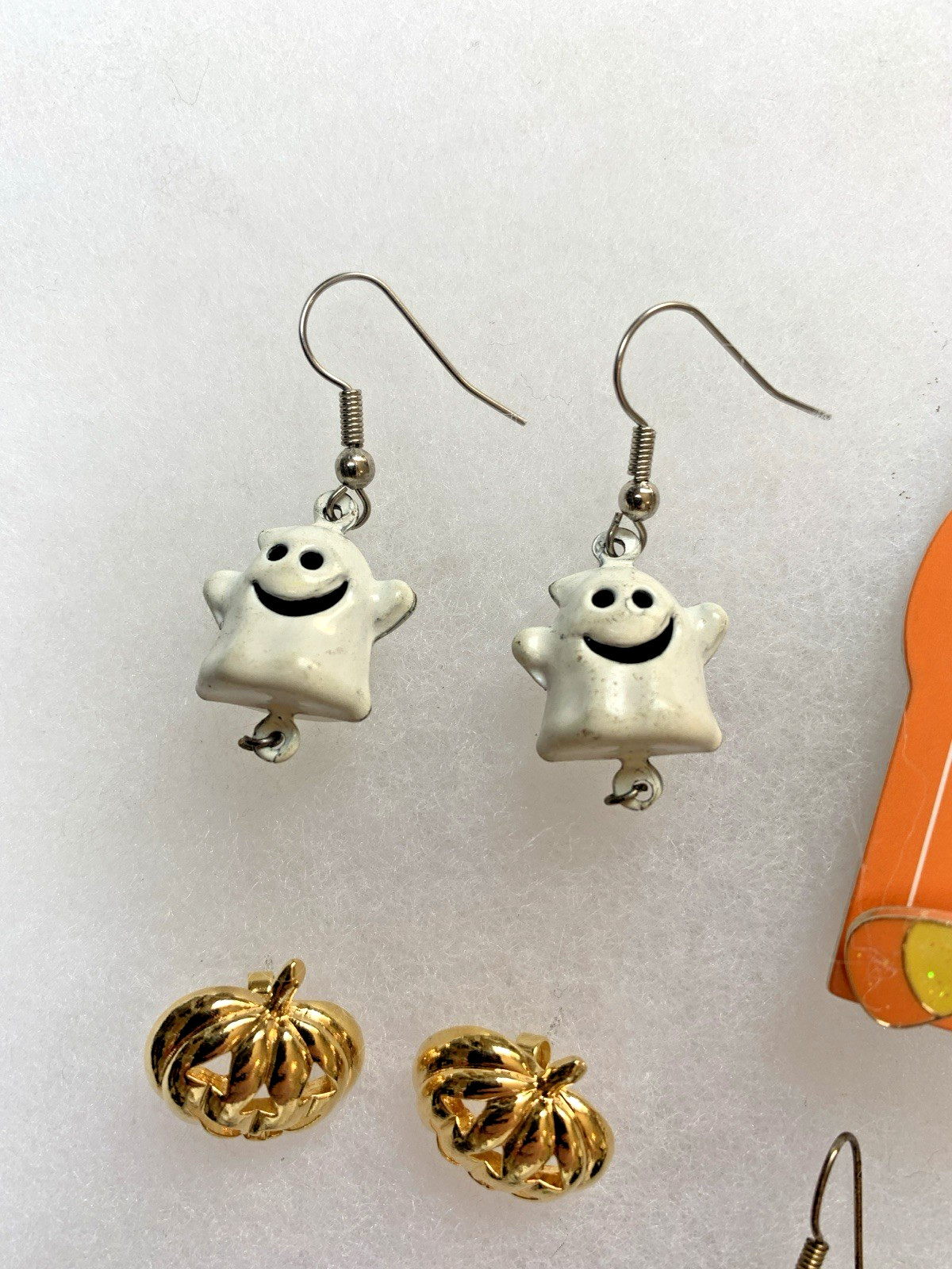 Halloween Jewelry Lot 8 Pairs Earrings Ghost Bat Spider Pumpkin Skeleton Cat