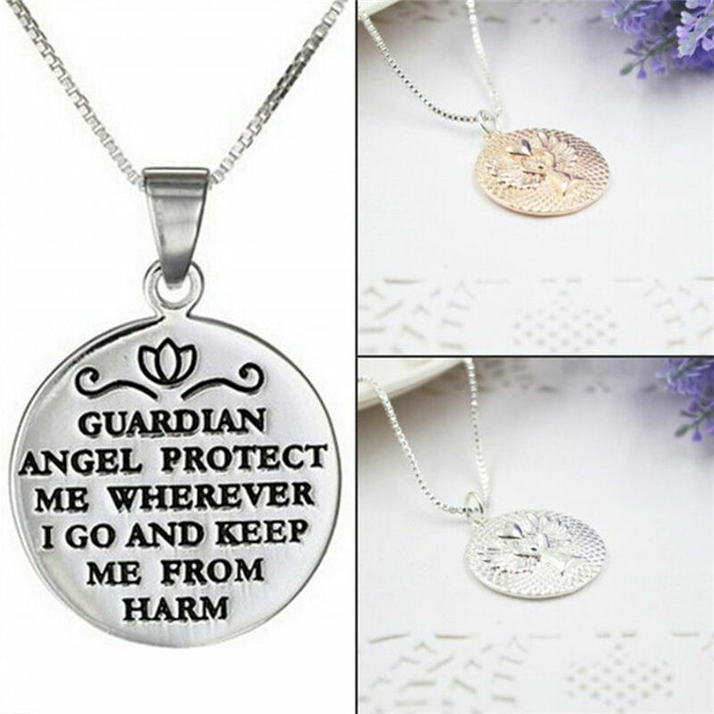 Fashion Guardian Angel Protect Me Letter Pendant Necklace Angel Relief