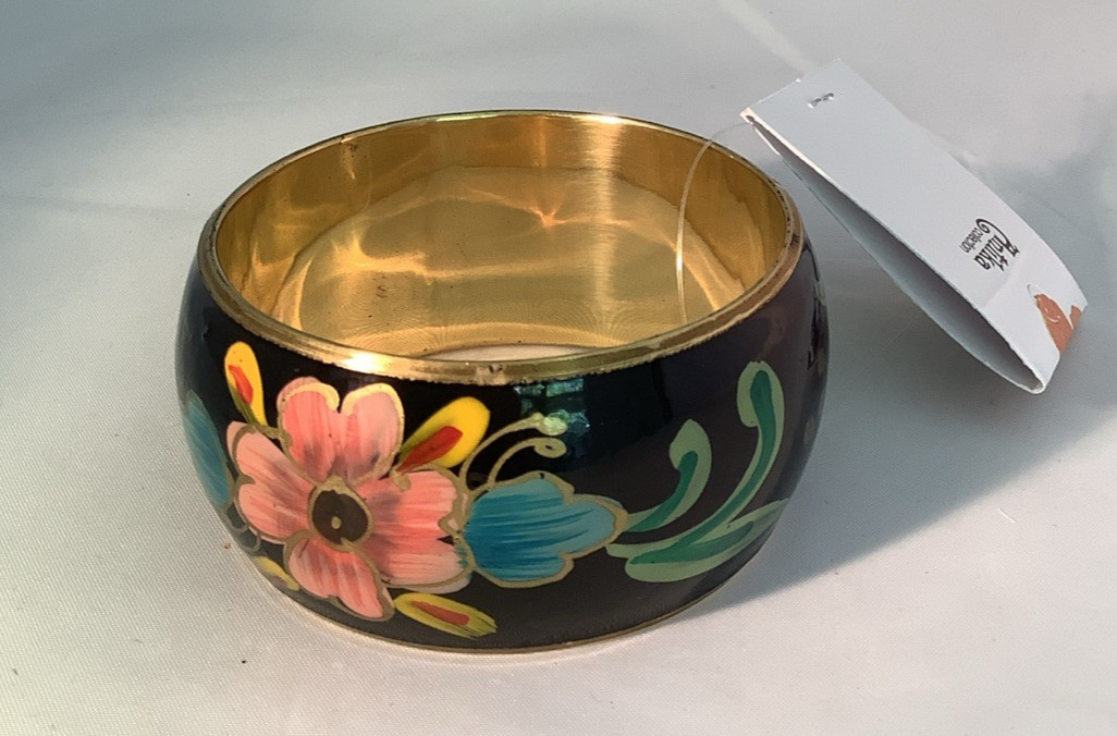 Antika Collection Hand Painted Bracelet Made In India Floral Design Enamel Brass