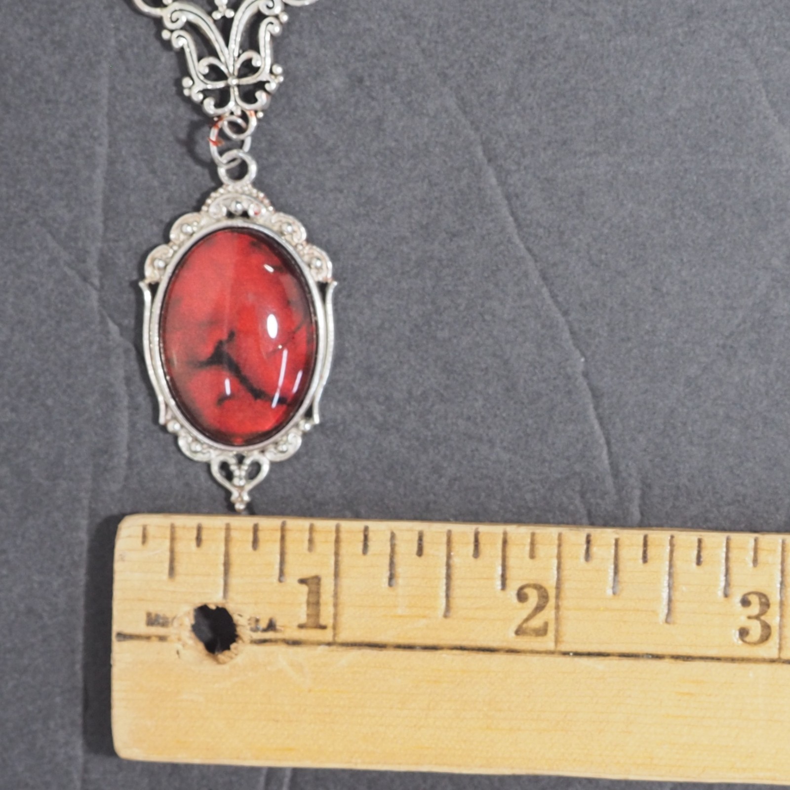 Gothic Vampire Bat Wing Witchy Necklace Set Red Cabochon Layered Dark Cosplay