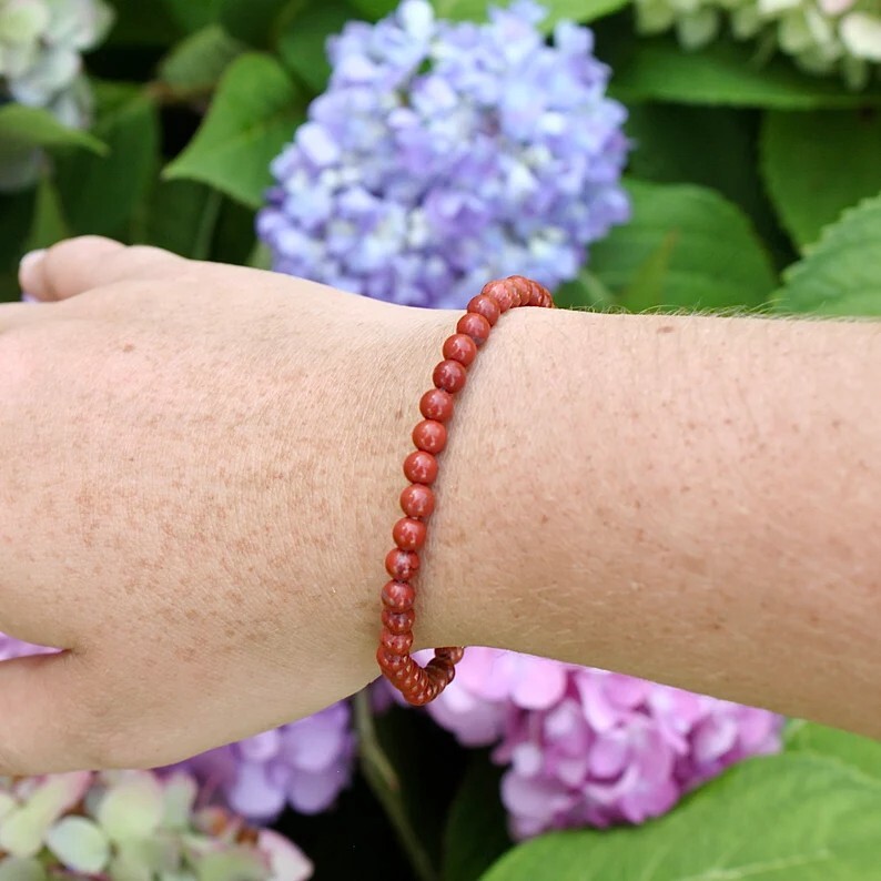 Handmade Natural Red Jasper Elastic Stretch Bracelet 4mm Crystal Gemstone Bead