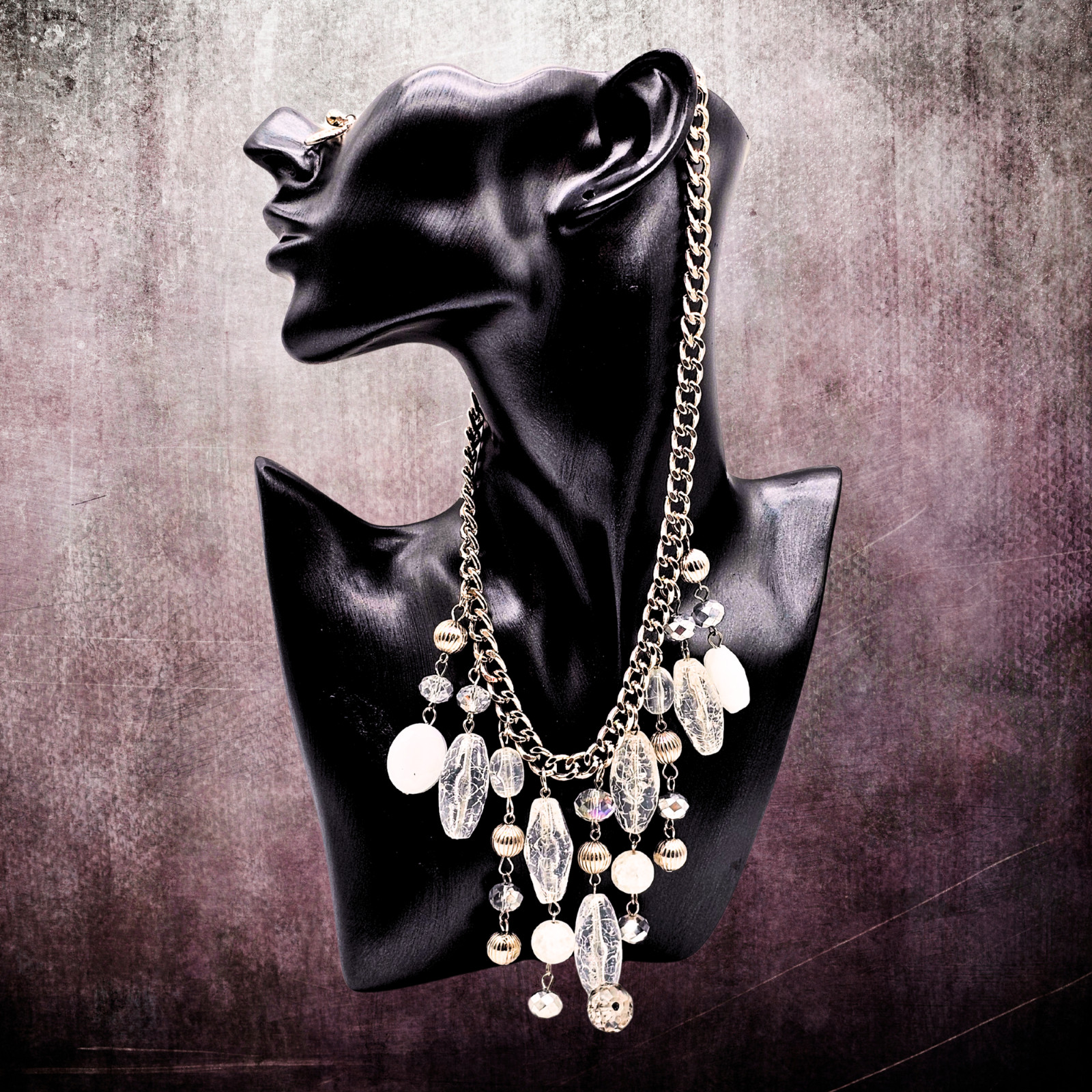 Statement Silver Chain Necklace with Lucite & Acrylic Charm Drops