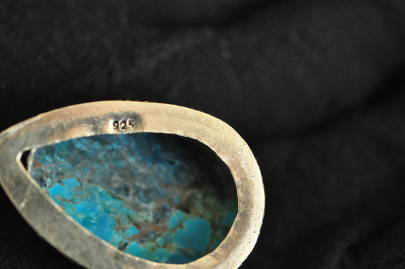 Unique Vintage Sterling Silver Turquoise Teardrop Pendant – 2″, 16g, Ornate 925