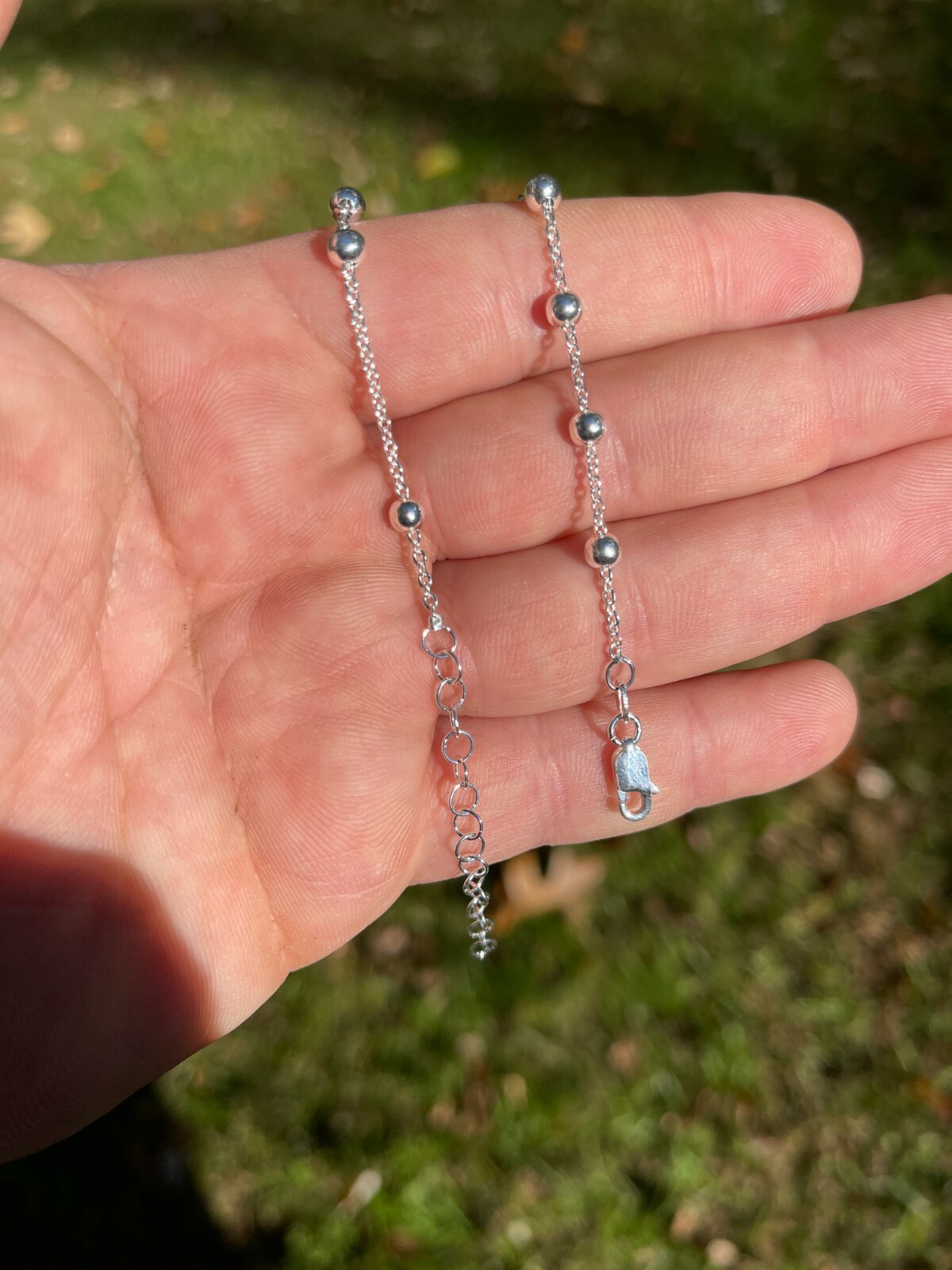 Ankle Bracelet Beaded Chain Anklet Real 925 Silver Adjustable Length 8″-11.5″