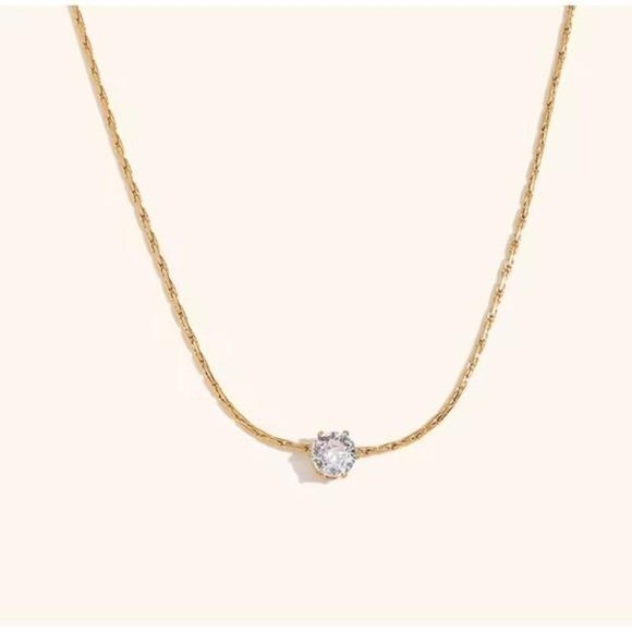 14k Gold Plated Solitaire Diamond CZ Necklace Women Minimalist Dainty Pendant