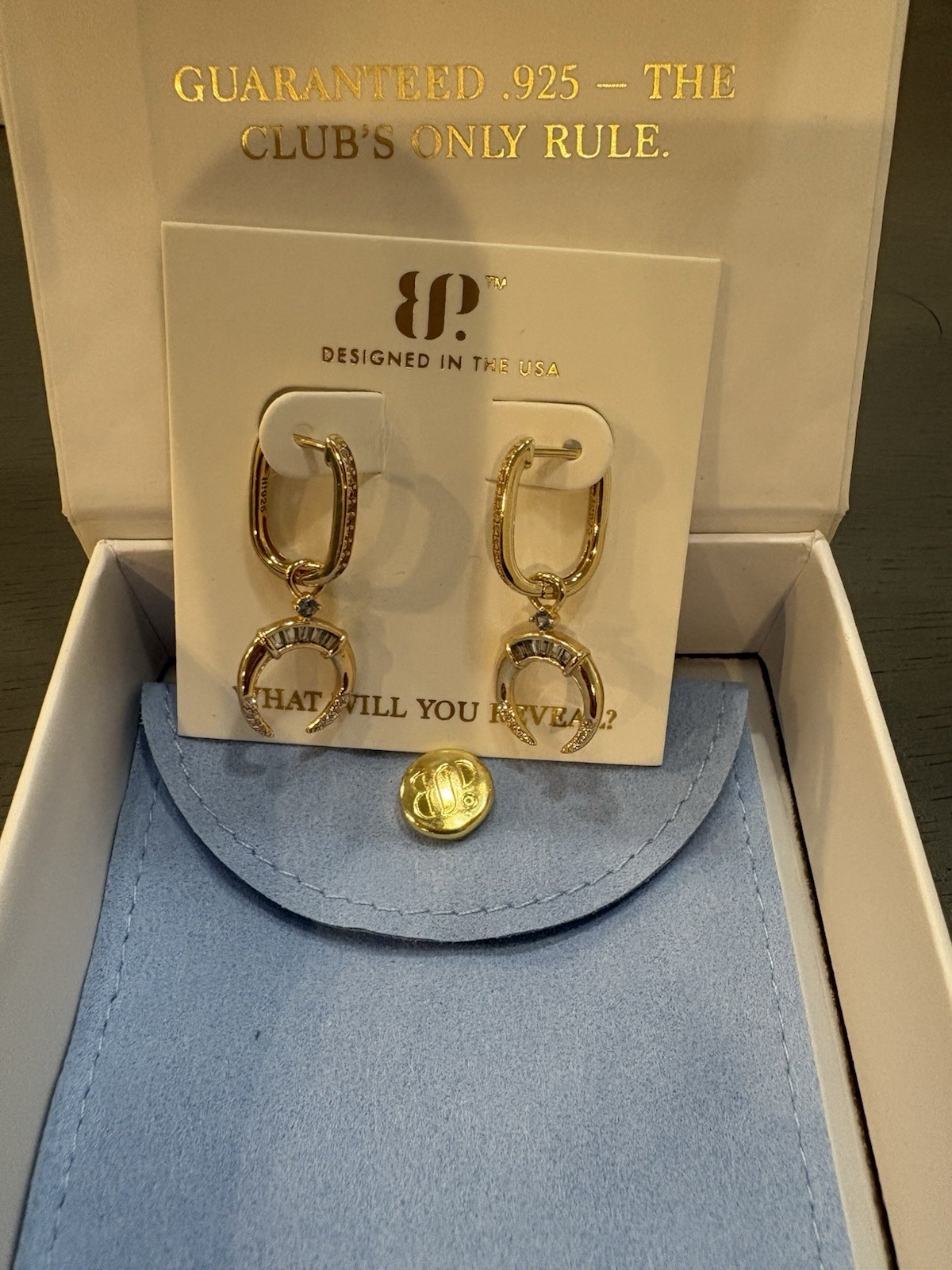 BP ER15214 925 Gold Plated Hinged Hoop Earrings Blue Lab Zircon Charm