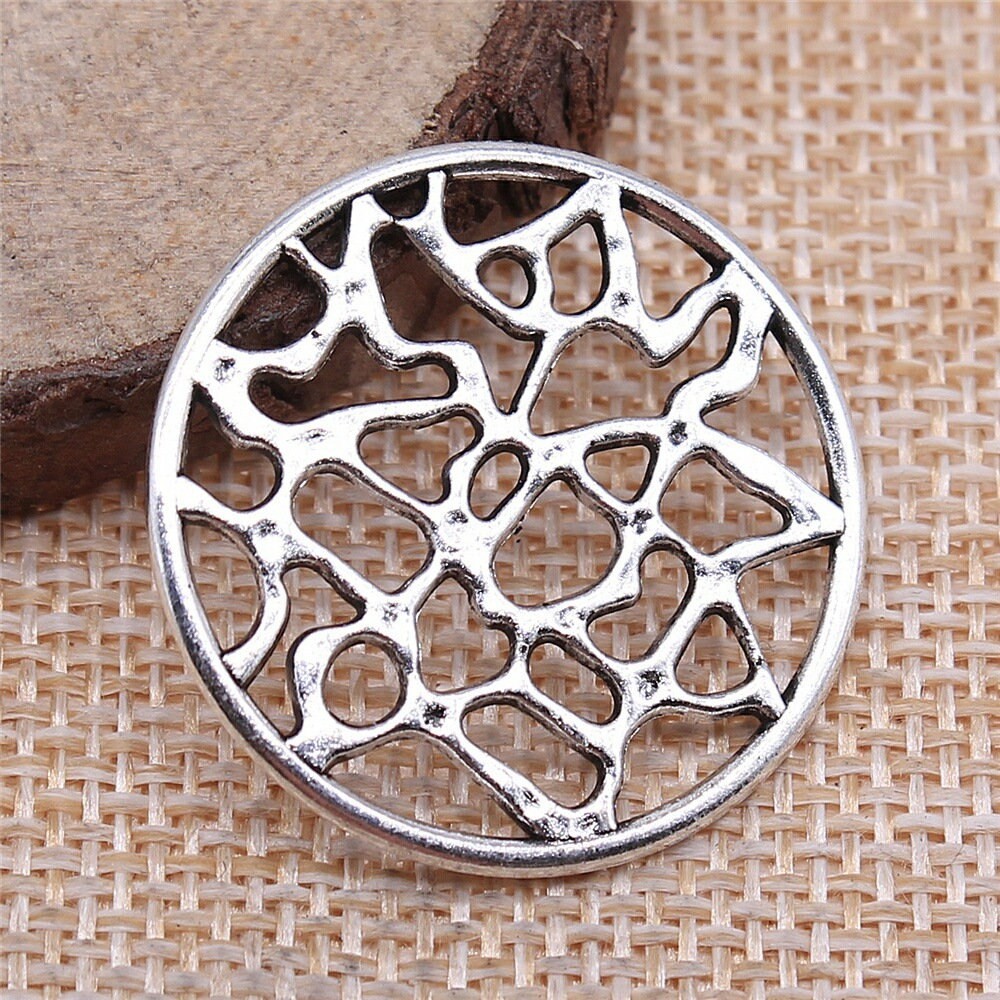 6/15PCS Antique Silver Tone Filigree Round Charm Pendant Connector XCS256