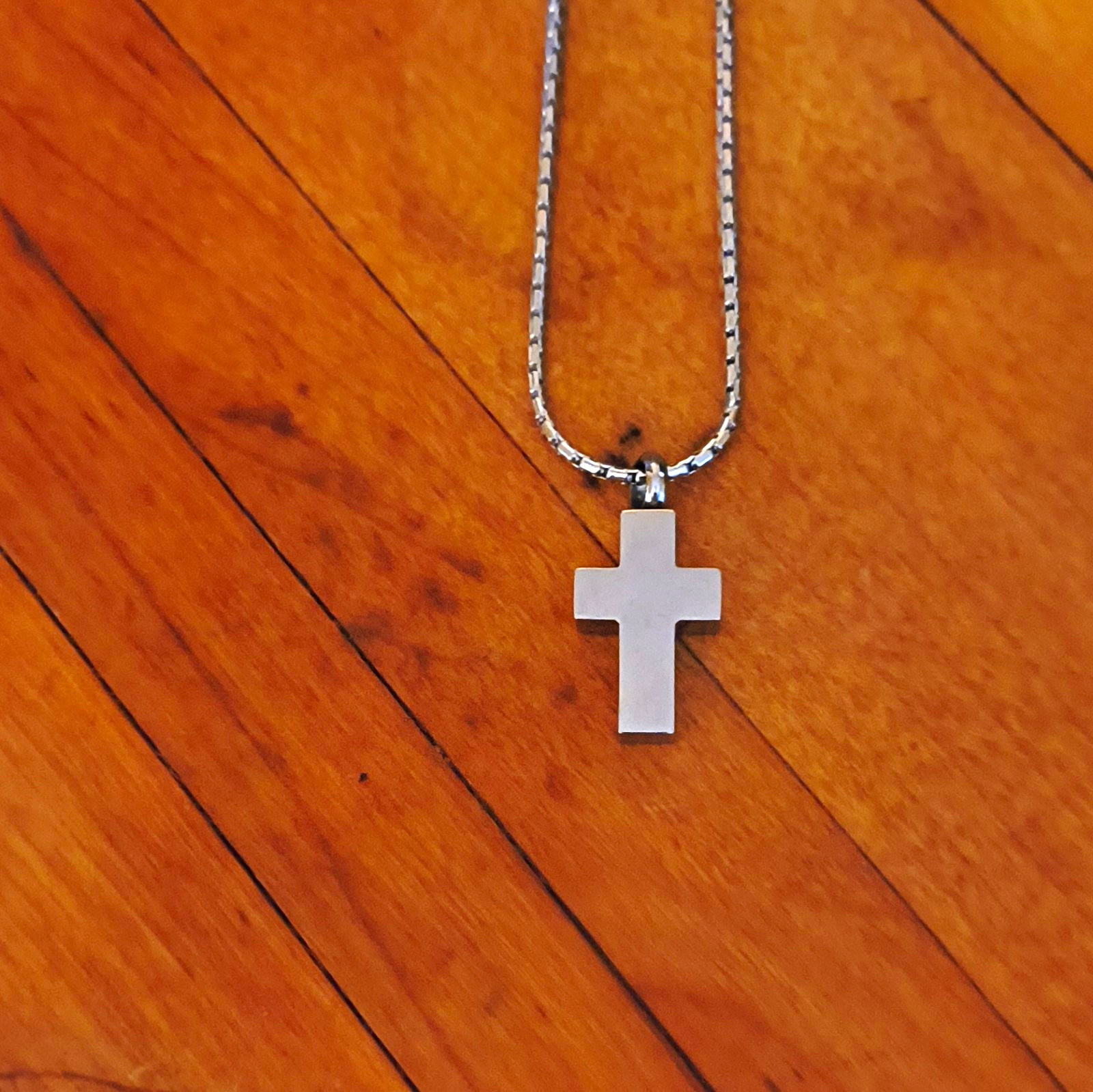 Silver Tone Cross Pendant Necklace Religious Box Chain Lobster Clasp