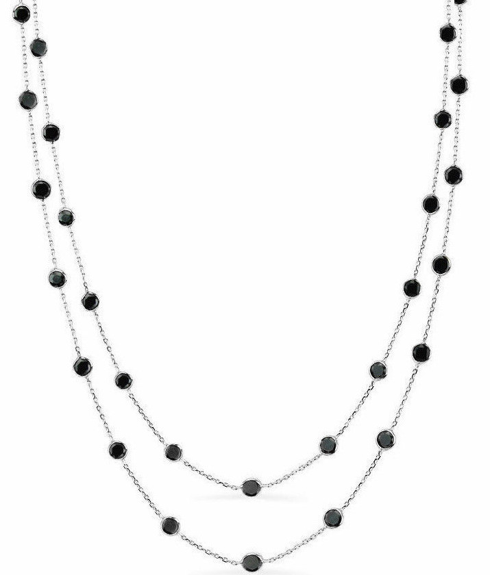 14K White Gold Necklace By The Yard With Black Cubic Zirconia 48 Inches