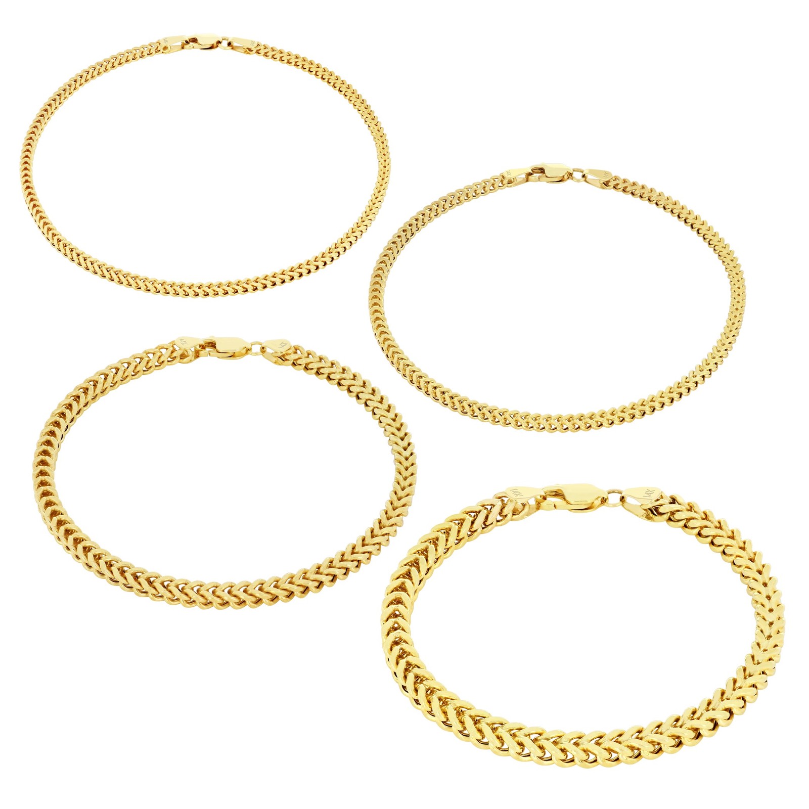 14k Yellow Gold 1.5mm-5mm Franco Box Bracelet Chain Men Women 7″ 7.5″ 8″ 8.5″ 9″
