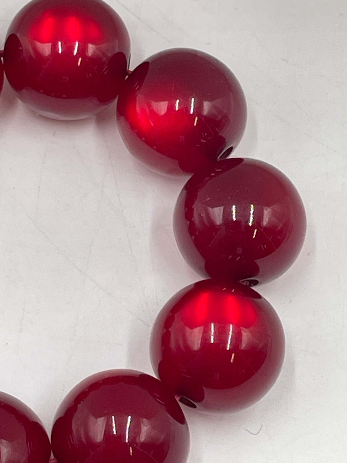 Cherry Red Bead Bracelet, Bakelite? See description. N7