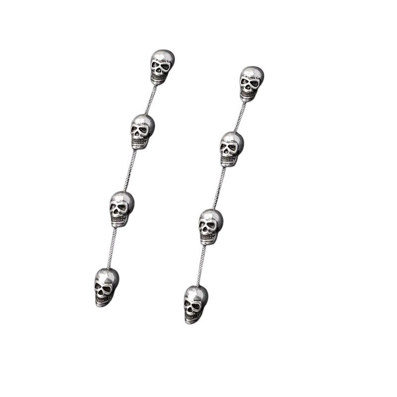 Silver Plated Zinc Alloy Retro Skull Dangle Earrings – New