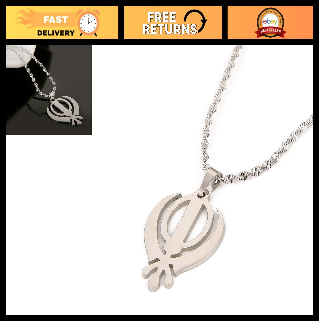 Sikh Khanda Pendant Necklace – Gold Religious Jewelry for Sikhs, Spiritual Gift