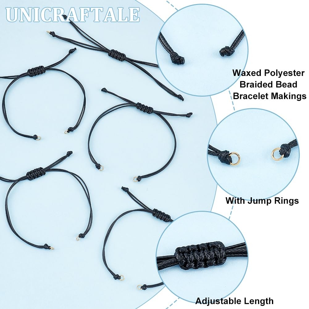 about 30Pcs Waxed Polyester Cord Bracelets Semi Finished Bracelet Black Adjus…
